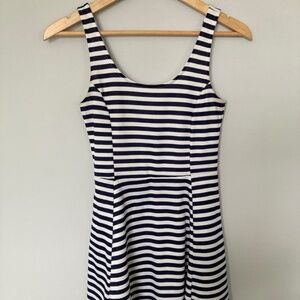 H&M Divided Navy Blue and White Sized US 4 Skater Striped Dress